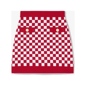迈克高仕/Michael Kors 格纹拼色迷你裙 女士 红色/白色 迷你裙 MR3708F7VL609