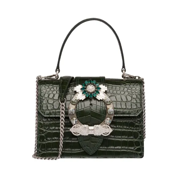 缪缪/Miu Miu Miu Lady 鳄鱼皮压纹印花皮革手袋 5BA086_2B8G_F077U