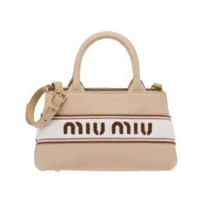 缪缪/Miu Miu 徽标刺绣帆布手提包 5BA253-2F68-F0065