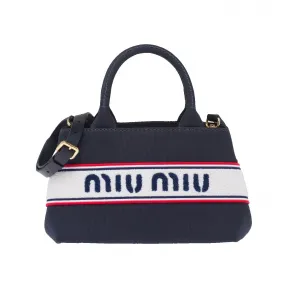 缪缪/Miu Miu 徽标刺绣帆布手提包 5BA253-2F68-F0216