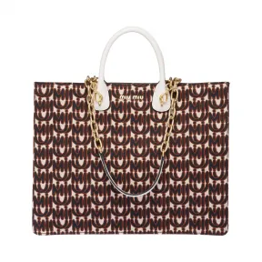 缪缪/Miu Miu 提花和皮革托特包 5BG154_2CAG_F0009