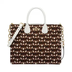 缪缪/Miu Miu 提花和皮革托特包 5BG156_2CAG_F0009