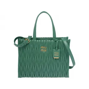 缪缪/Miu Miu 灰绿色 Matelassé软羊革托特包 5BG258-N88-F0092