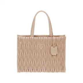 缪缪/Miu Miu 豆沙色 Matelassé软羊革托特包 5BG258-N88-F0770