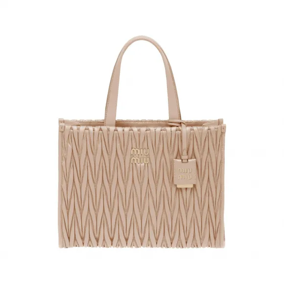 缪缪/Miu Miu 豆沙色 Matelassé软羊革托特包 5BG258-N88-F0770