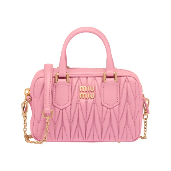 缪缪/Miu Miu 花瓣粉 Matelassé 软羊革迷你保龄球包 5BP077-N88-F0442