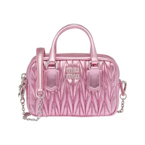 缪缪/Miu Miu 粉色 Matelassé 软羊革迷你保龄球包 5BP077-N88-F0XDS