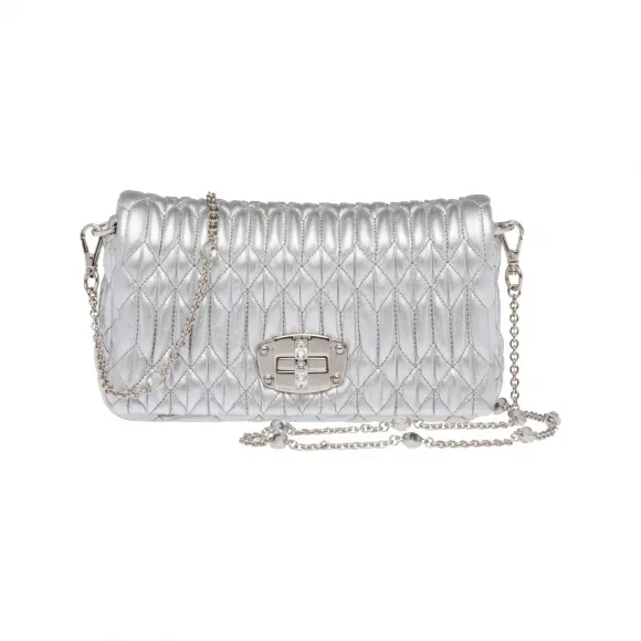 缪缪/Miu Miu 银色 Miu Crystal 软羊革和仿水晶迷你手袋 5BP079-FVJ-F0118