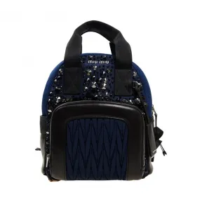 缪缪/Miu Miu  蓝色/黑色 尼龙 双肩包 5BZ005-2ETW-F017C