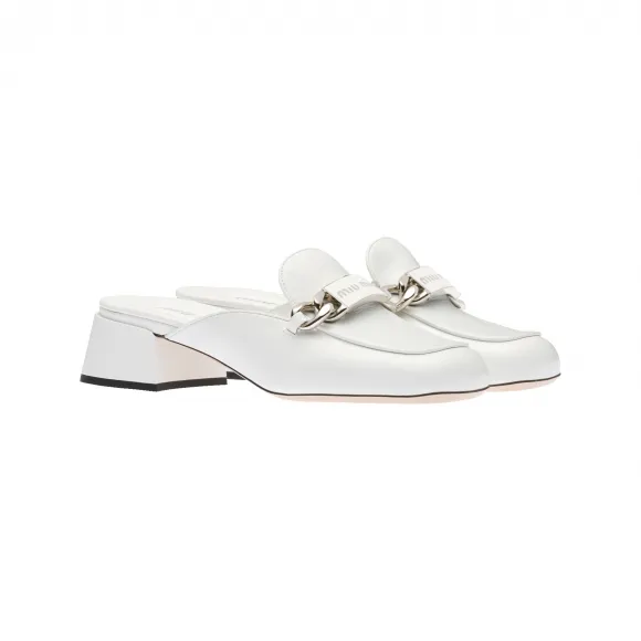 缪缪/Miu Miu 皮革吊踭无带便鞋 白色 5D871D-011-F0009