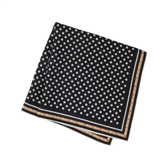 缪缪/Miu Miu 黑色/焦糖色 印花斜纹绸围巾 5FF004-2F7Y-F0O11