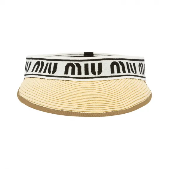 缪缪/Miu Miu 徽标装饰纤维编织遮阳帽 5HV007_2B98_F0018