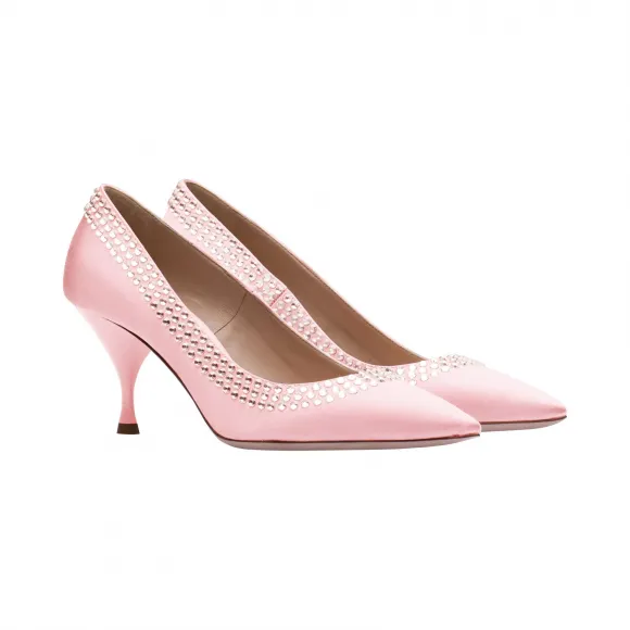 缪缪/Miu Miu 仿水晶装饰缎面高跟鞋 5I796C_ZIZ_F0028