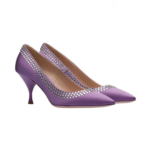 缪缪/Miu Miu 仿水晶装饰缎面高跟鞋 5I796C_ZIZ_F0230