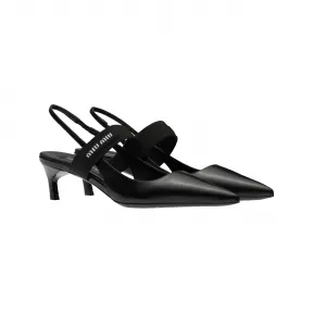 缪缪/Miu Miu 黑色 皮革后饰带高跟鞋 5I932D-3AQO-F0002