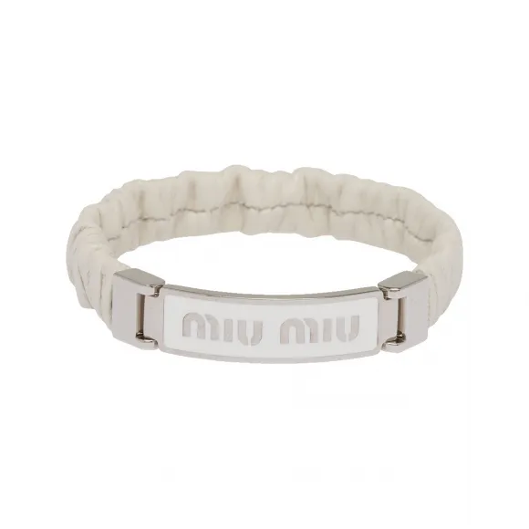 缪缪/Miu Miu 白色 徽标装饰软羊革和金属手环 5IB425-2F32-F097W