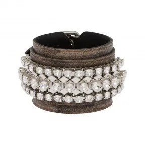 缪缪/Miu Miu 沙色/咖啡色 仿水晶装饰软羊革手环 5IB431-2F6W-F0V6L