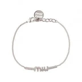 缪缪/Miu Miu 不锈钢色/水晶色 仿水晶装饰金属手环 5IB454-2DNC-F0OKL