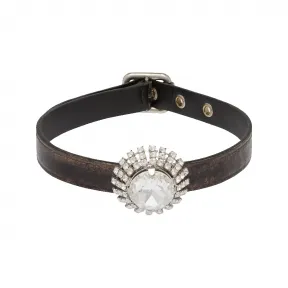 缪缪/Miu Miu 沙色/咖啡色 仿水晶装饰软羊革颈链 5IC053-2F6W-F0V6L