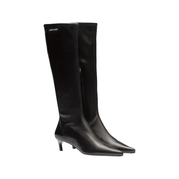 缪缪/Miu Miu 黑色 弹力软羊革长靴 5W941D-L68-F0002