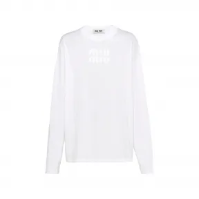 缪缪/Miu Miu 白色 刺绣徽标装饰棉质t恤 MJL862-1YXT-F0009