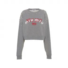 缪缪/Miu Miu 灰色 刺绣棉质抓绒运动衫 MJL883-11QB-F0031