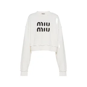 缪缪/Miu Miu 白色 刺绣棉质运动衫 MJL911-12MI-F0009