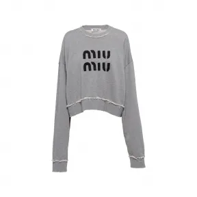 缪缪/Miu Miu 灰色 刺绣棉质抓绒运动衫 MJL911-12Y0-F0031