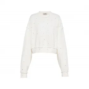 缪缪/Miu Miu 白色 仿水晶装饰棉质刺绣运动衫 MJL913-12MJ-F0009