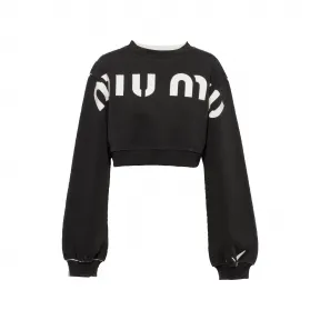 缪缪/Miu Miu 黑色 印花棉质运动衫 MJL925-12Y1-F0002