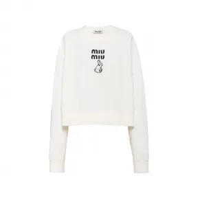 缪缪/Miu Miu 白色 刺绣徽标棉质抓绒卫衣 MJL934-1263-F0009