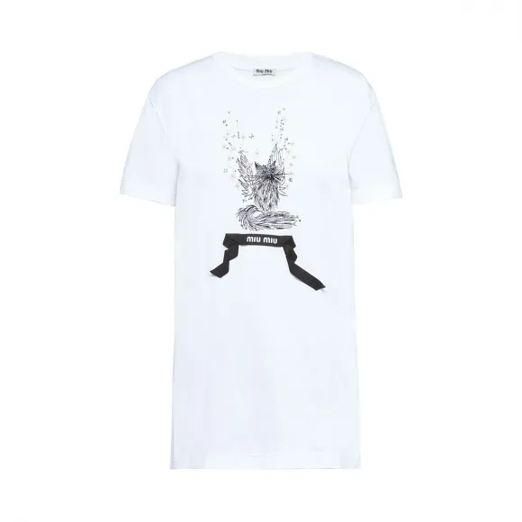 缪缪/Miu Miu 棉质平纹针织T恤 MJN143_1UE8_F0009