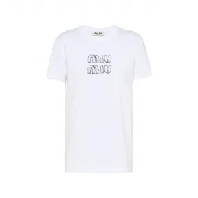 缪缪/Miu Miu 白色 刺绣棉质t恤 MJN345-12MF-F0009