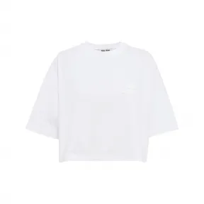 缪缪/Miu Miu 白色 刺绣徽标棉质t恤 MJN381-270-F0009