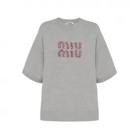 缪缪/Miu Miu 灰色 刺绣棉质运动衫 MJN443-12IP-F0031