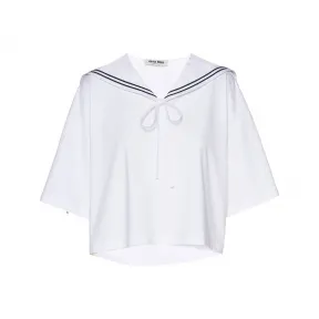 缪缪/Miu Miu 白色 刺绣棉质t恤 MJN460-11EC-F0009