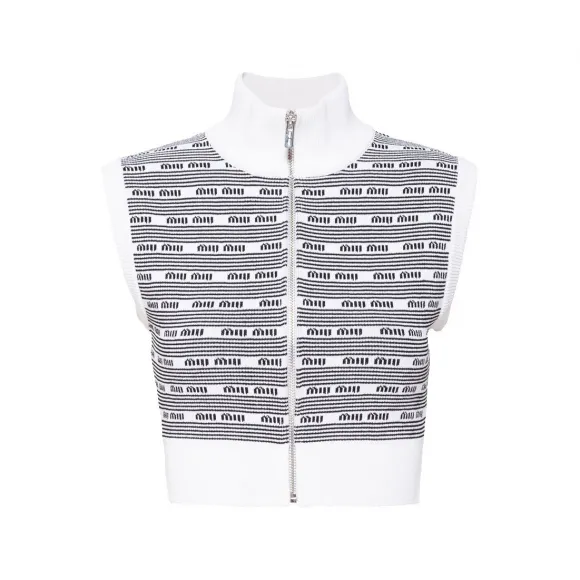 缪缪/Miu Miu 白色/黑色 粘胶纤维针织背心 MMF719-12ZJ-F0964
