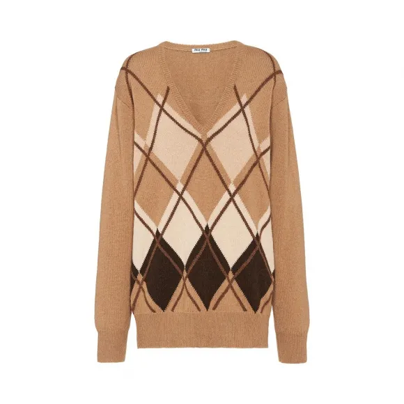 缪缪/Miu Miu 菱格纹驼绒针织衫 MML237_1Q34_F0040