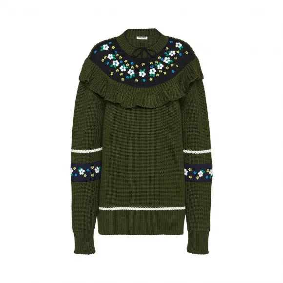 缪缪/Miu Miu 褶饰羊毛针织衫 MML243_1UFC_F0161