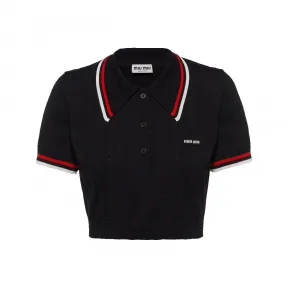 缪缪/Miu Miu 黑色 Silk Cotton Knit Polo Shirt MML642-11CF-F0002