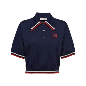 缪缪/Miu Miu 蓝色 丝质和棉质polo衫 MML676-110B-F0008