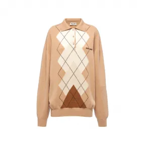 缪缪/Miu Miu 驼棕色 嵌花羊绒polo衫 MML684-112O-F0040