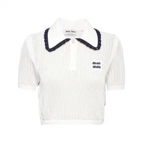 缪缪/Miu Miu 白色/蓝色 针织棉质polo衫 MML790-1U7U-F0UB0
