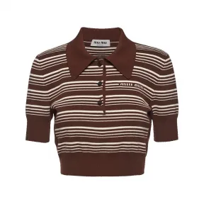 缪缪/Miu Miu 烟草色 棉质针织polo衫 MML797-1VIN-F0005