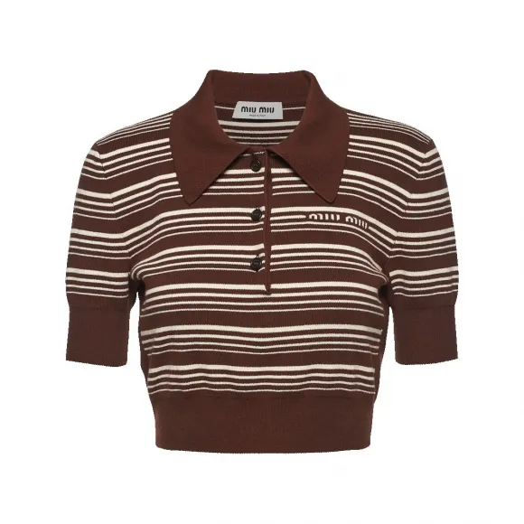 缪缪/Miu Miu 烟草色 棉质针织polo衫 MML797-1VIN-F0005