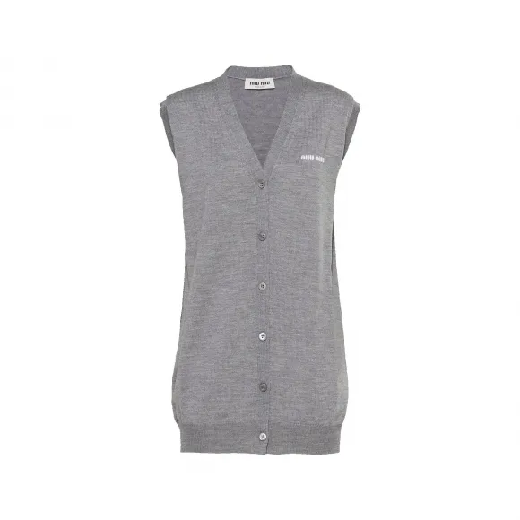 缪缪/Miu Miu 灰色 羊毛毛衣背心 MMV088-128X-F0031
