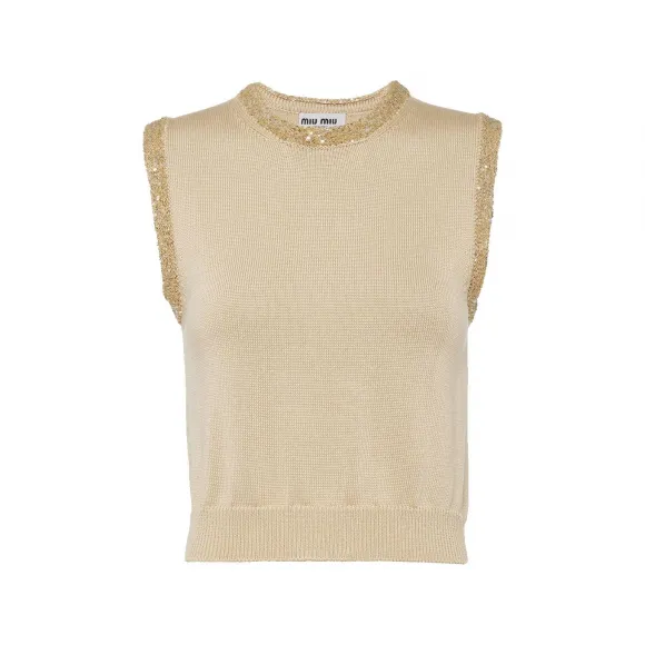 缪缪/Miu Miu 亮片真丝针织背心 MMV118-13Q1-F0061