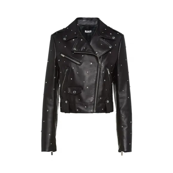 缪缪/Miu Miu 仿水晶镶嵌皮革机车夹克 MPV711_462_F0002