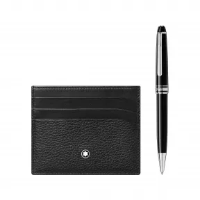 万宝龙/Montblanc MB128955-大班系列镀铂金圆珠笔经典款和大班软皮粒纹系列名片夹（带6个信用卡位）套装