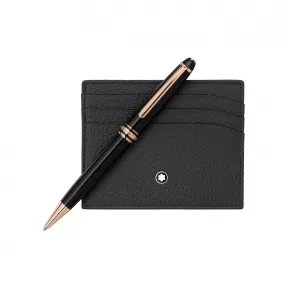 万宝龙/Montblanc 大班系列玫瑰金经典圆珠笔和大班软皮粒纹系列皮夹（6个信用卡袋）套装 U0113391
